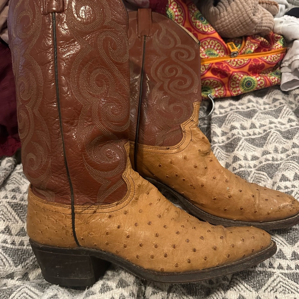 Vintage Dan Post ostritch quill western boots -